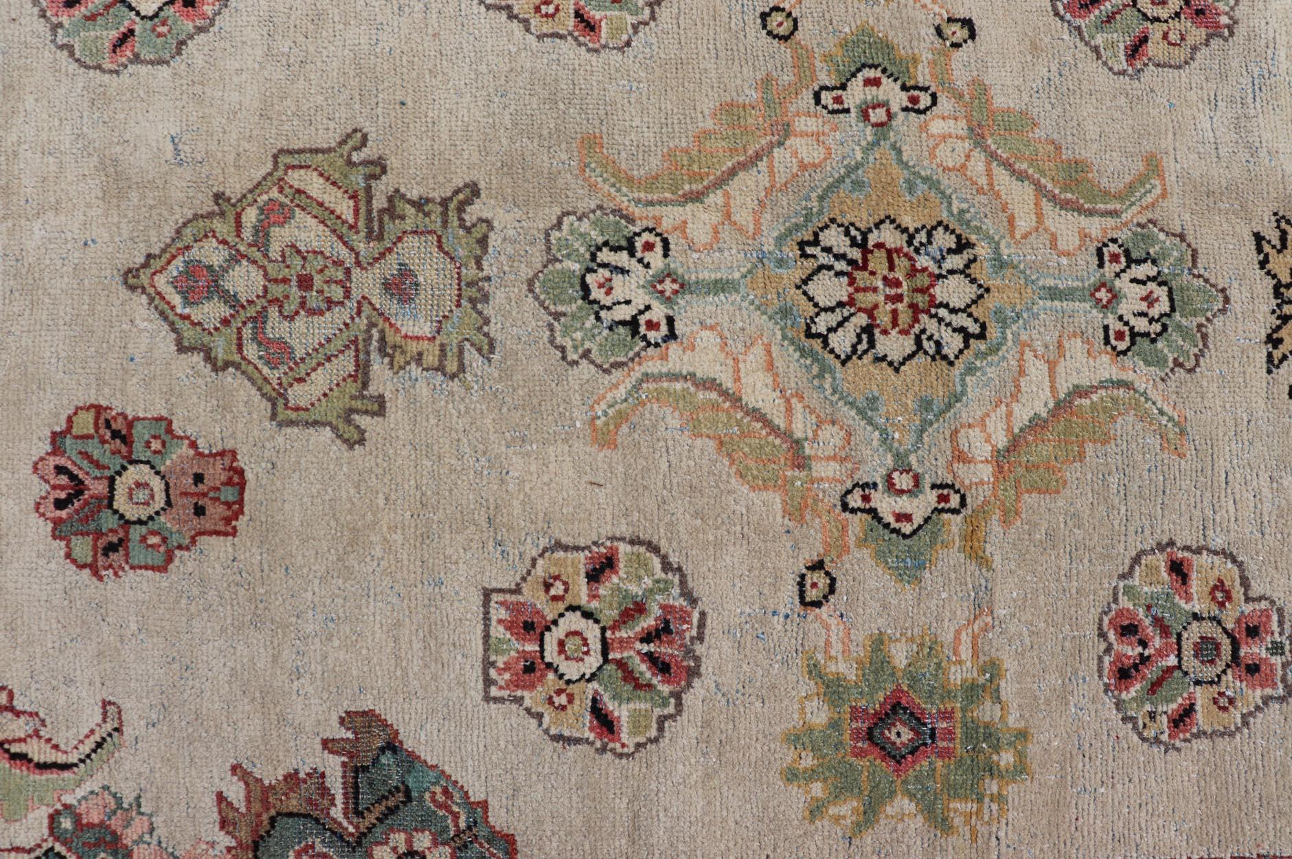 Wool Ivory Background Antique Persian Sultanabad-Mahal Rug with Sub-Geometric Design For Sale