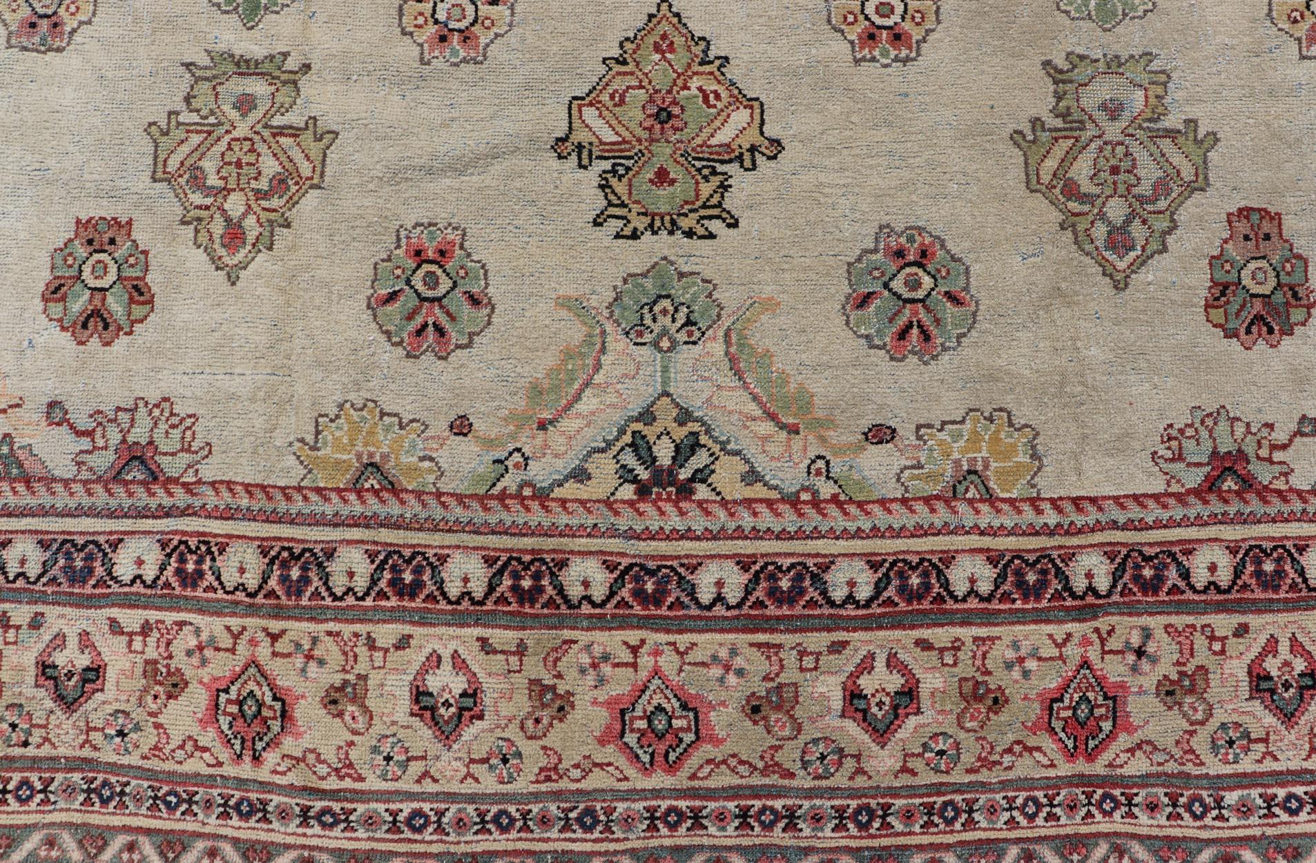 Ivory Background Antique Persian Sultanabad-Mahal Rug with Sub-Geometric Design For Sale 1