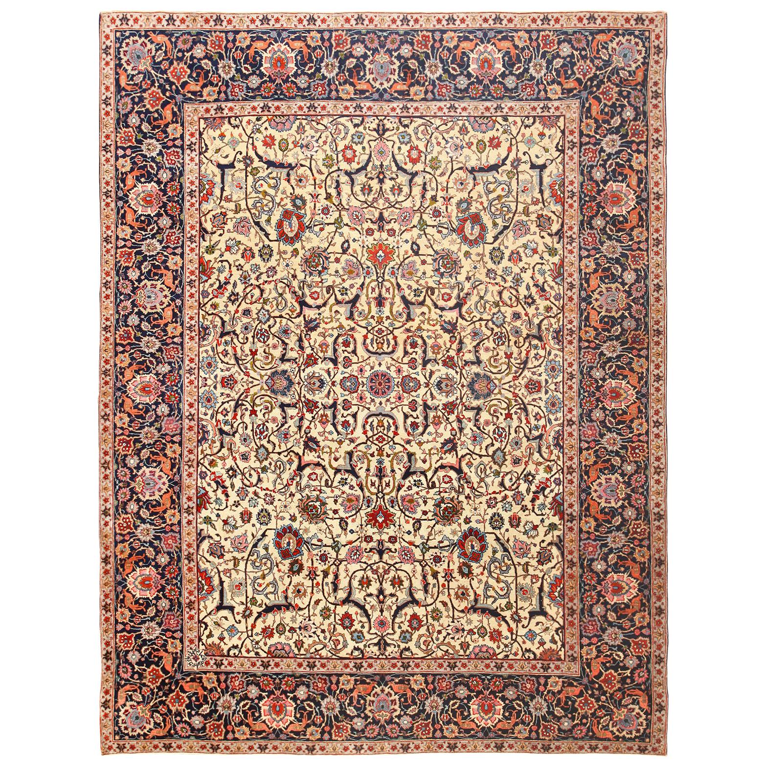 Antique Persian Tabriz Rug. Size: 9 ft 4 in x 12 ft 6 in For Sale
