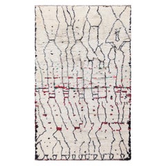 Ivory Background Vintage Moroccan Rug. Size: 5 ft 4 in x 8 ft 8 in
