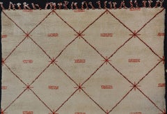 Ivory Background Vintage Large Moroccan Rug with Orange/Brown Diamond Pattern