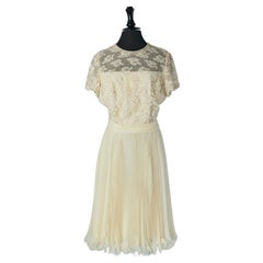 Vintage Ivory beaded lace and sunray pleats cocktail dress Jack Bryan Circa 1960's 