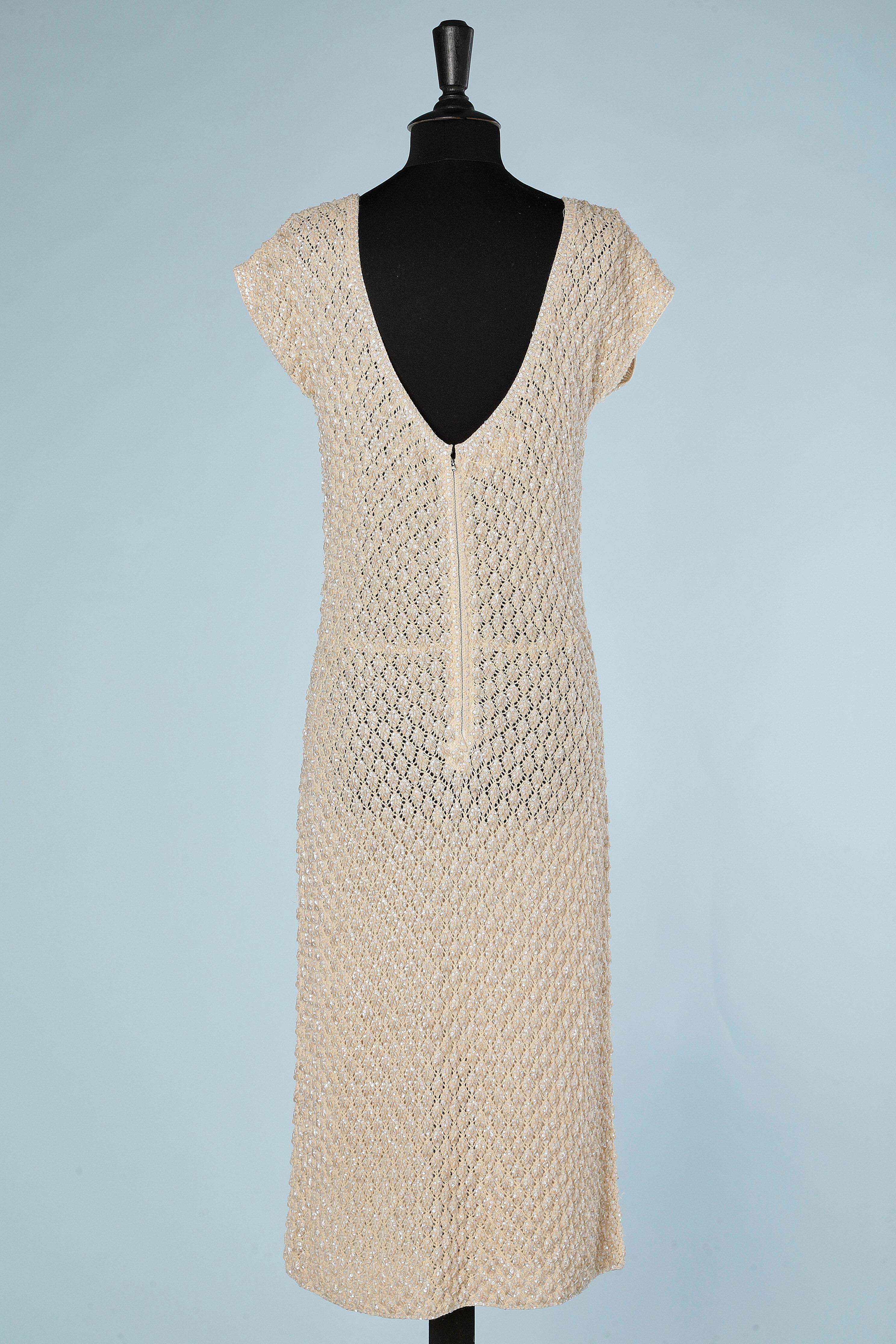 Women's Ivory beaded wool knit cocktail dress CHI CHI FASHION Circa 1960's For Sale