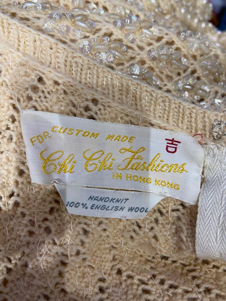 Ivory beaded wool knit cocktail dress CHI CHI FASHION Circa 1960's For Sale 1