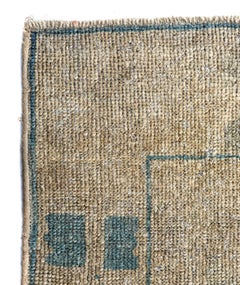 Ivory, Beige and Gray Handmade Wool Turkish Old Anatolian Konya Distressed Rug