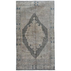 Ivory, Beige and Gray Handmade Wool Turkish Old Anatolian Konya Distressed Rug