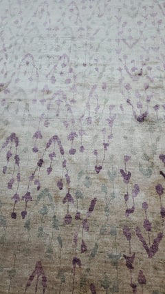 Cream Beige Light Blue Lavender Hand-knotted Silk Gallery Size Rug in Stock