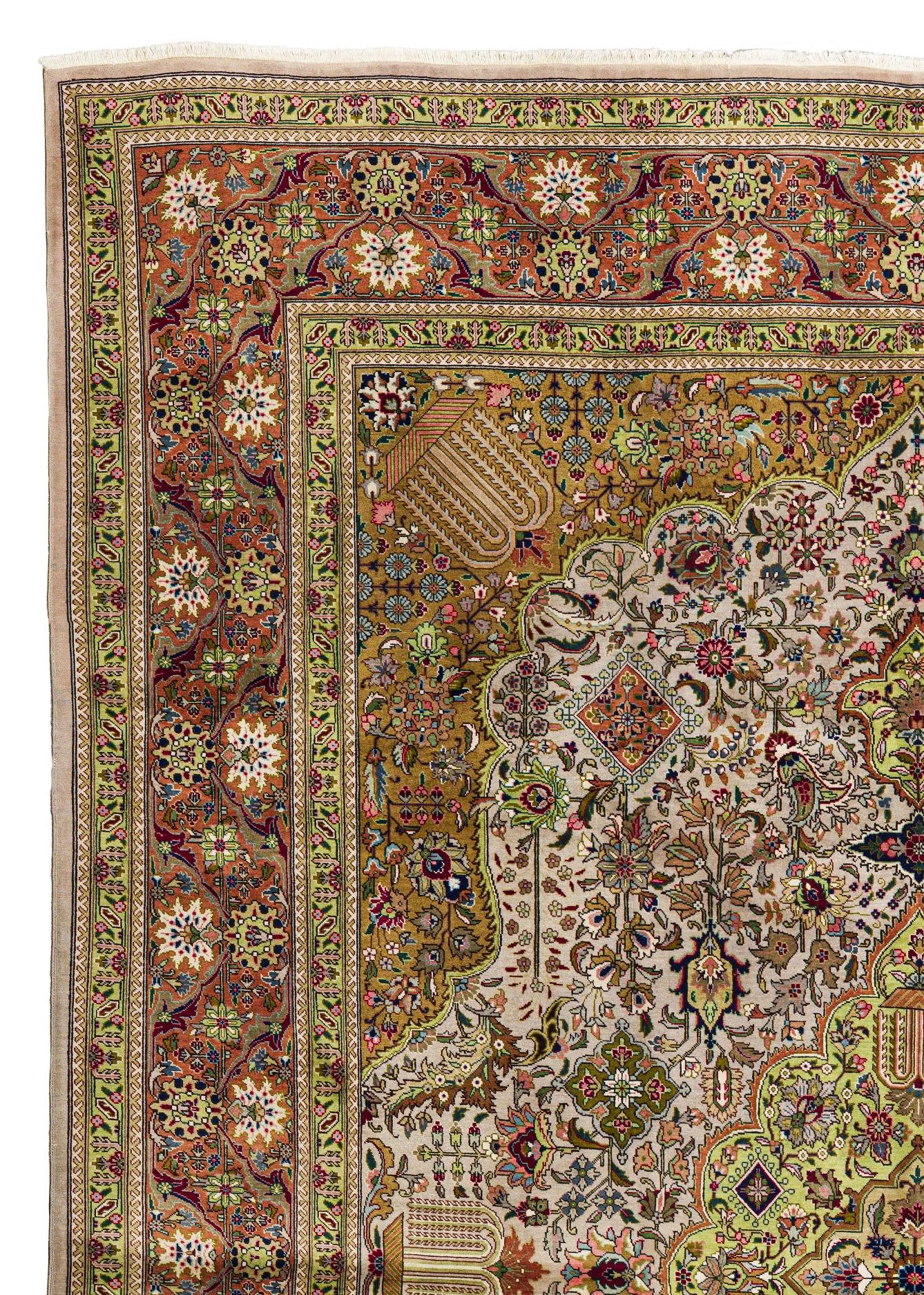 Tessuto a mano Ivory Beige Tabriz Wool Hand Knotted Rug 8 ft 2 in x 11 ft 4 in in vendita