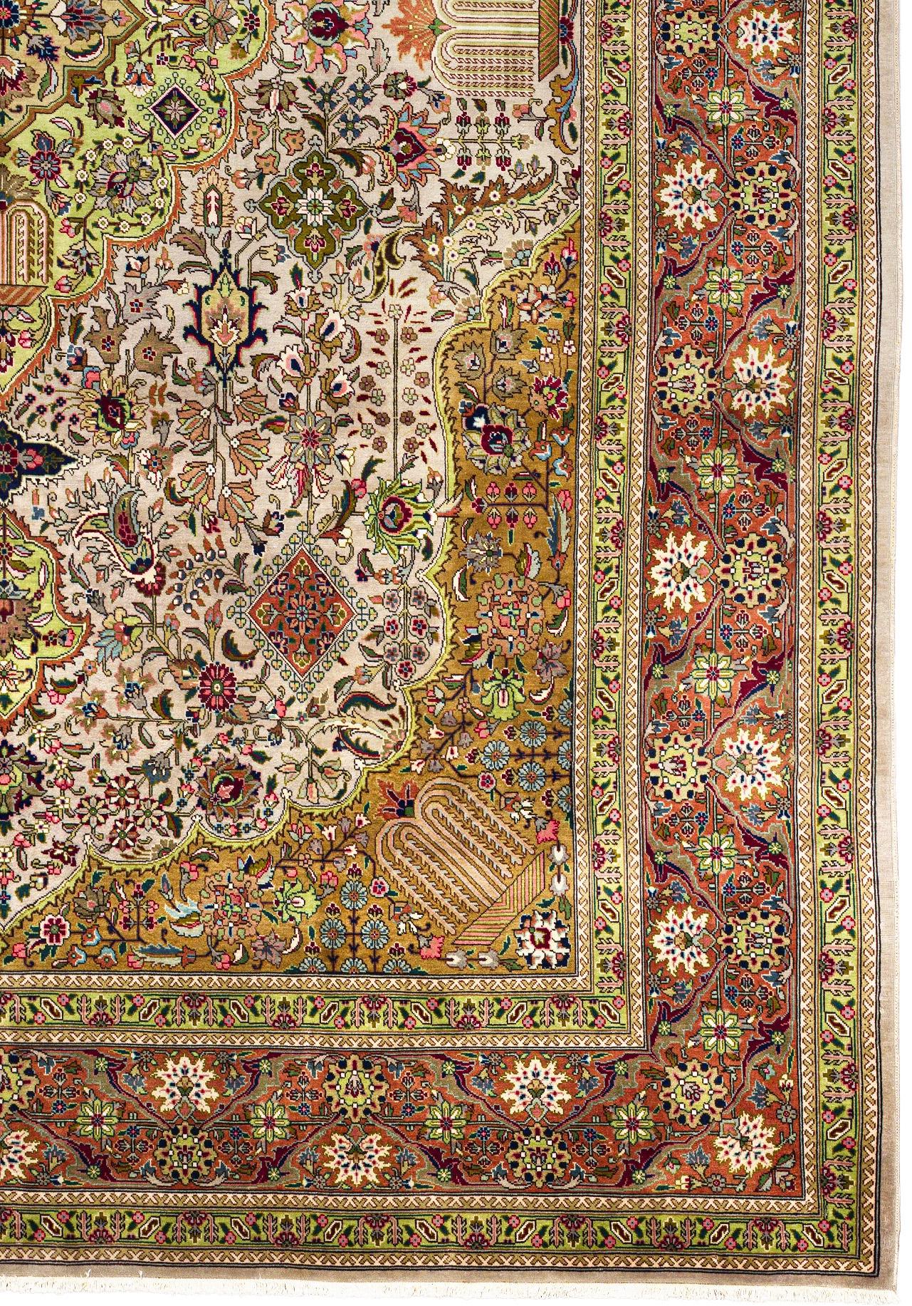 Ivory Beige Tabriz Wool Hand Knotted Rug 8 ft 2 in x 11 ft 4 in In condizioni ottime in vendita a Dallas, TX