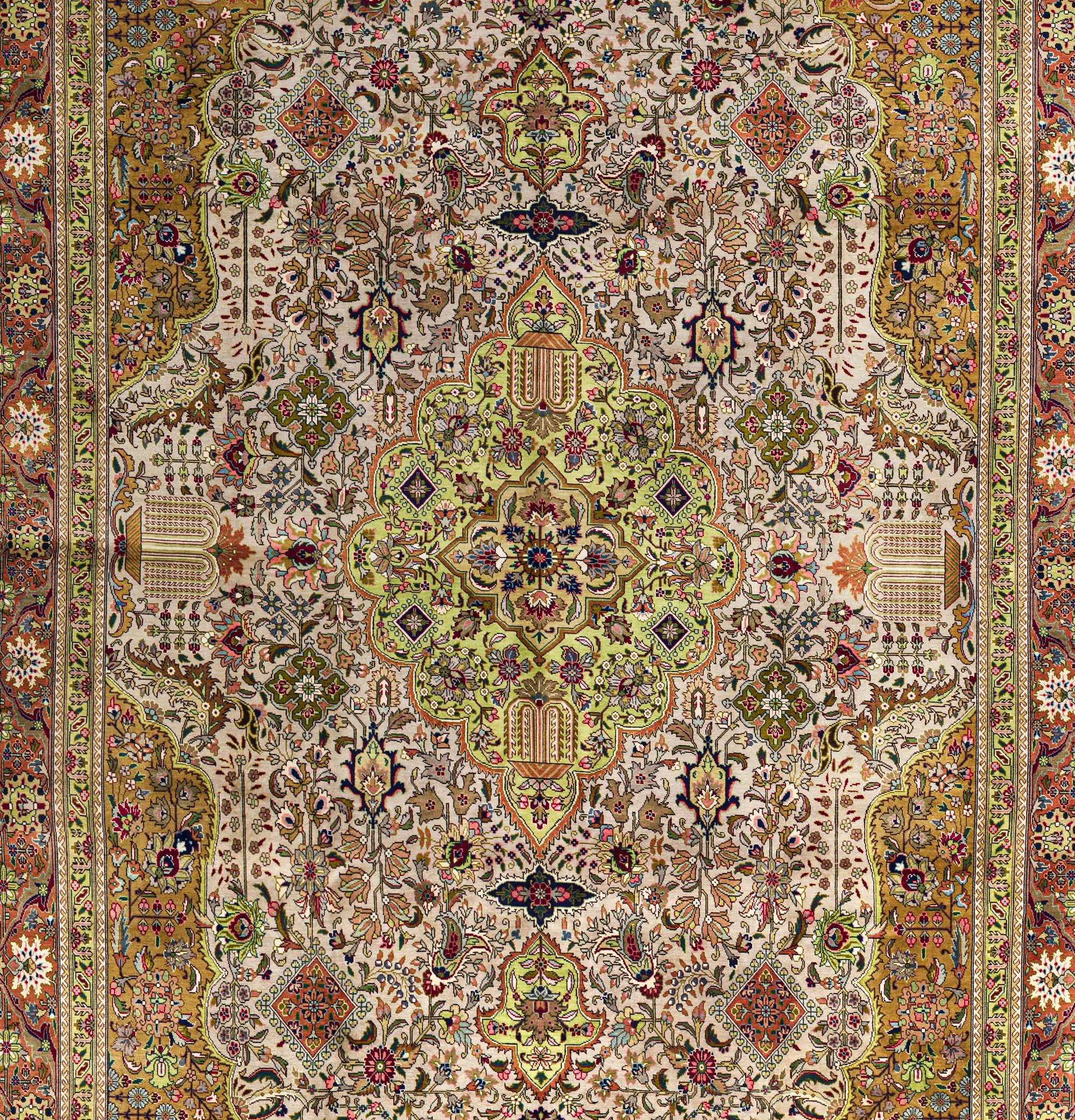 Lana Ivory Beige Tabriz Wool Hand Knotted Rug 8 ft 2 in x 11 ft 4 in in vendita