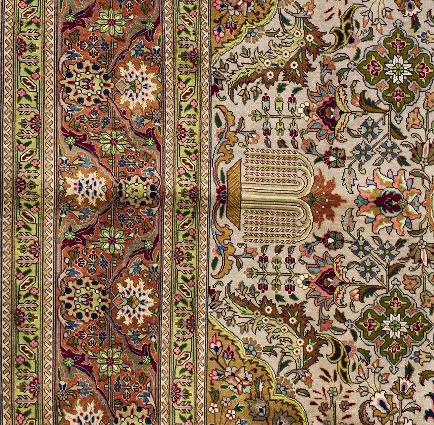 Ivory Beige Tabriz Wool Hand Knotted Rug 8 ft 2 in x 11 ft 4 in in vendita 2