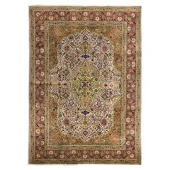 Ivory Beige Tabriz Wool Hand Knotted Rug 8 ft 2 in x 11 ft 4 in