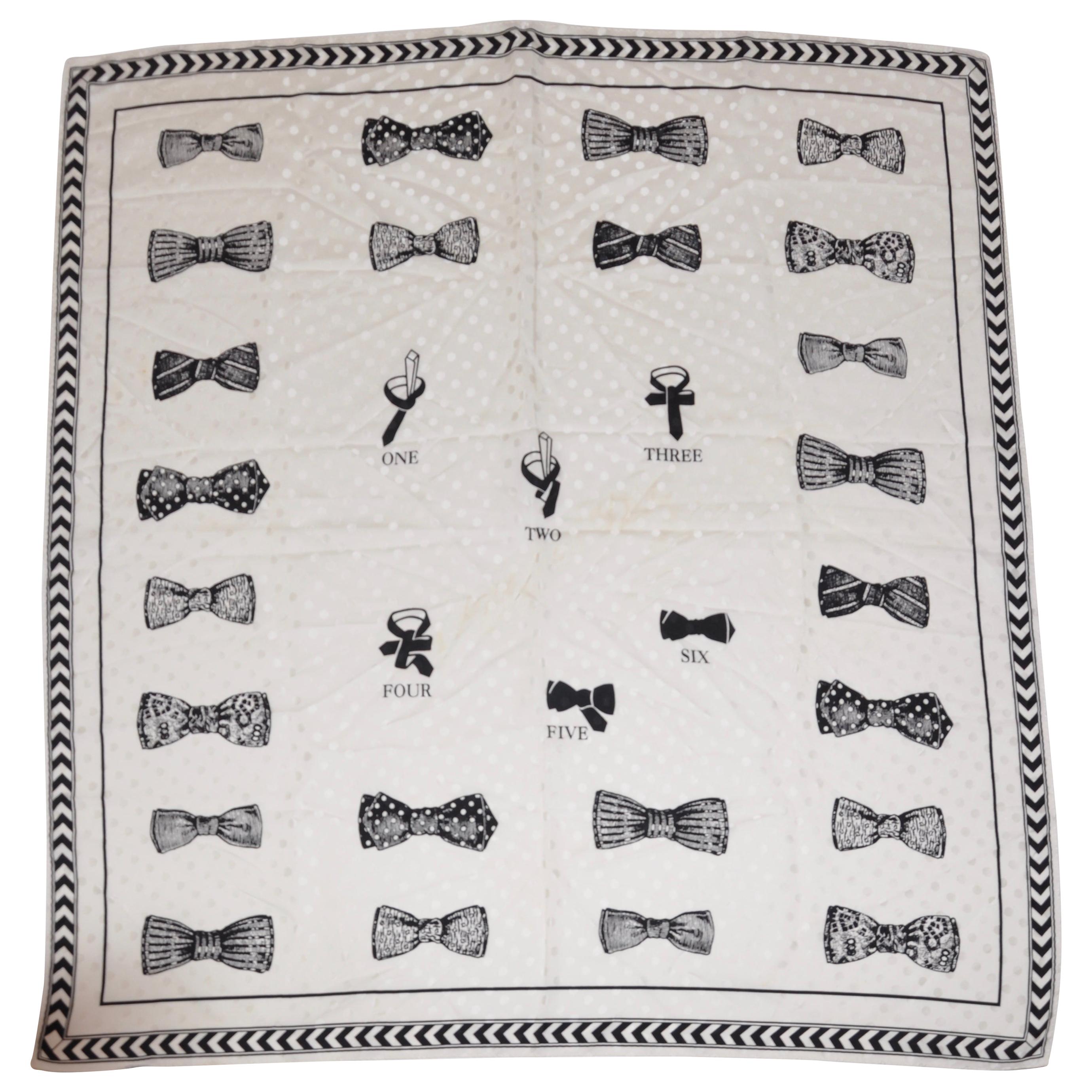 Ivory & Black "Guide To Bow Ties" Silk Crepe Di Chine Scarf