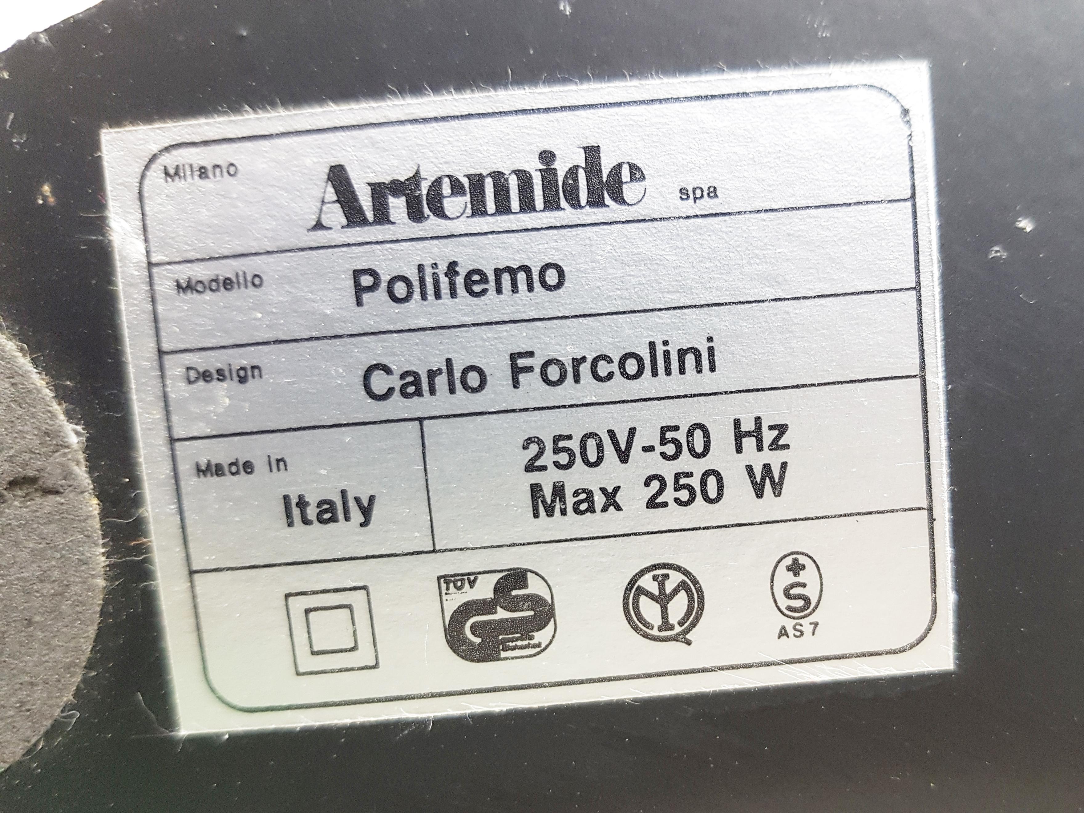Stehlampe Polifemo aus elfenbeinfarbenem und schwarzem Metall aus den 1980er Jahren von Carlo Forcolini für Artemide im Angebot 6