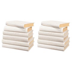 Juego de libros de color marfil con cubierta de piel con relieve de piel de raya, juego de 12