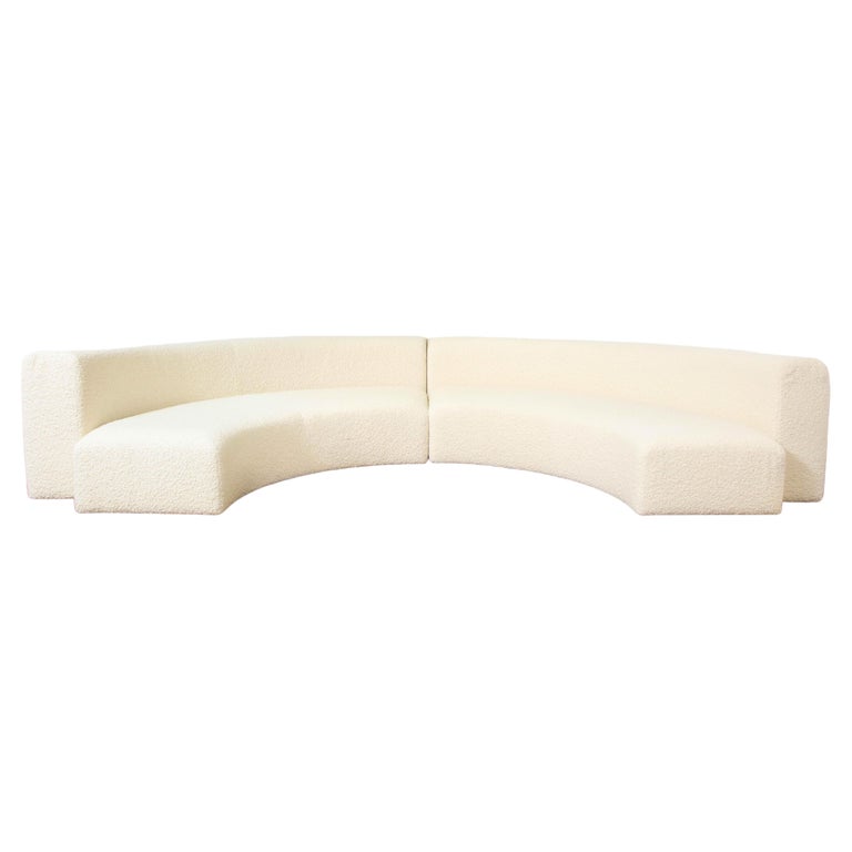 Ivory Boucle Curved 2Piece Low Single Sofa or Two Small Sofas, Italy