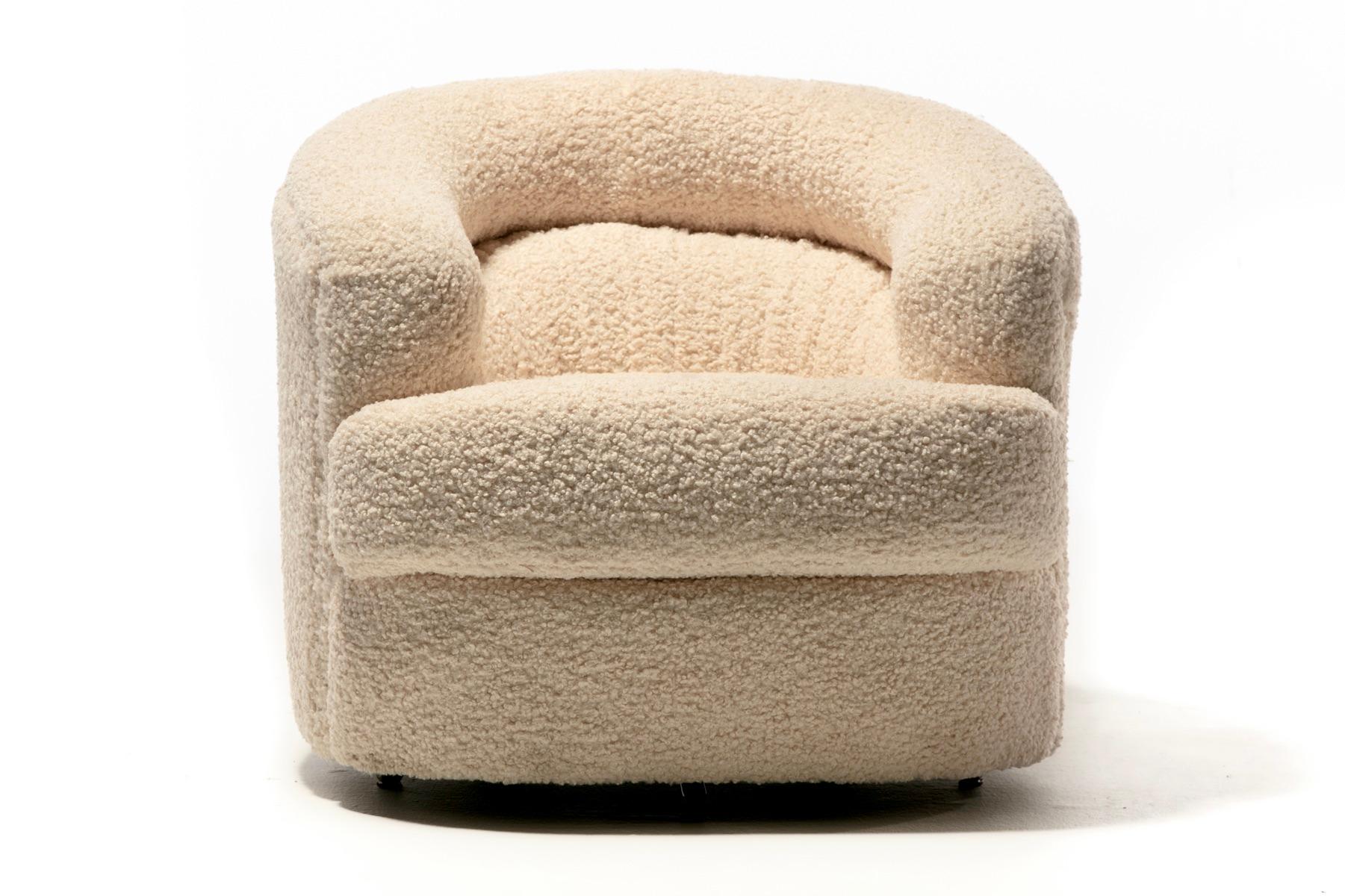 Ivory Bouclé Post Modern Swivel Chairs & Ottoman Attributed to Adrian Pearsall For Sale 5