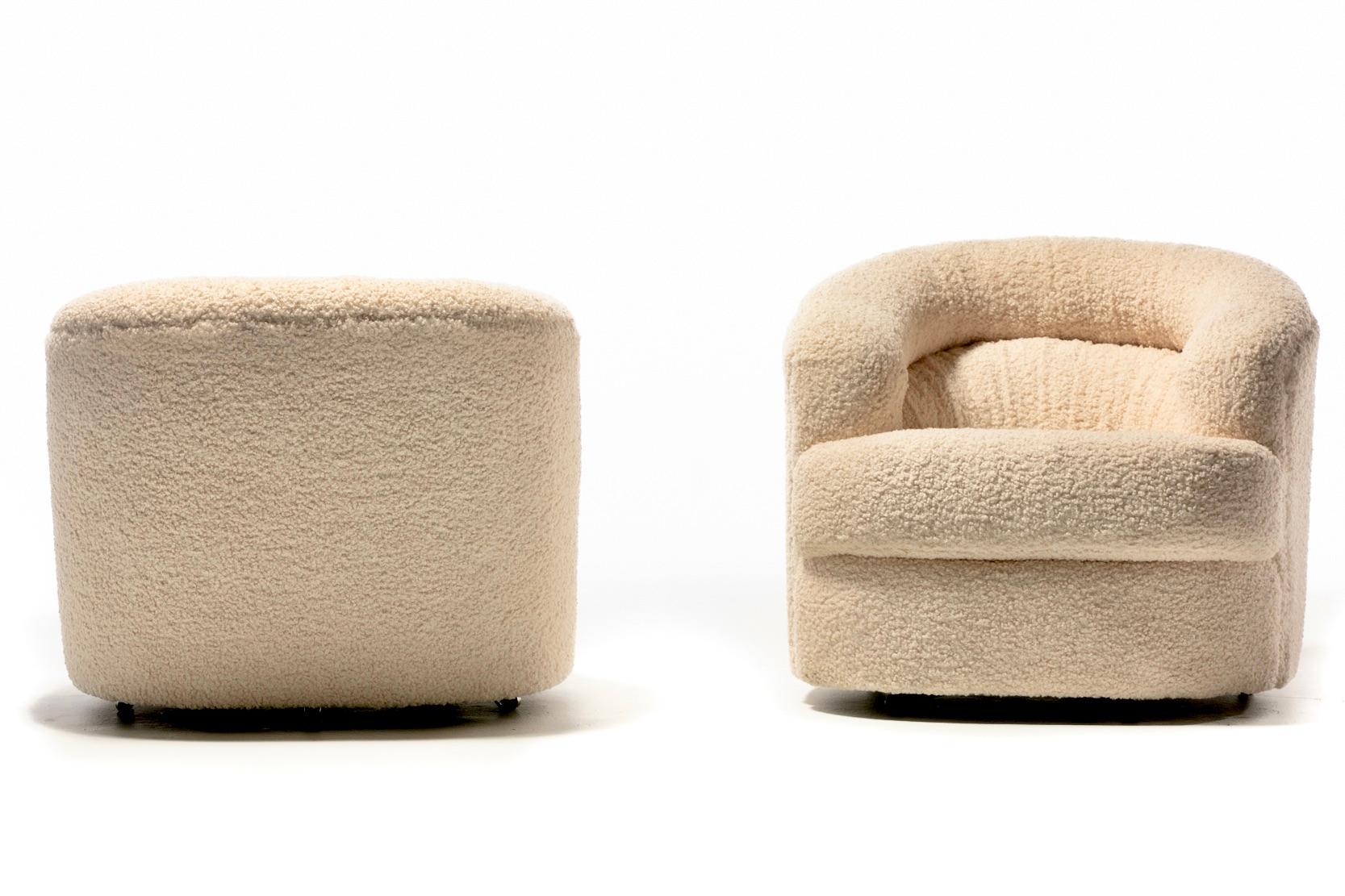 Ivory Bouclé Post Modern Swivel Chairs & Ottoman Attributed to Adrian Pearsall For Sale 6