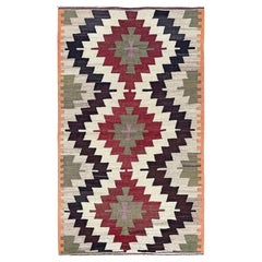 Elfenbein 
Ziegelrot Mut Kilim - • Türkischer Flachgewebeteppich im Navajo-Stil (3
x5
)