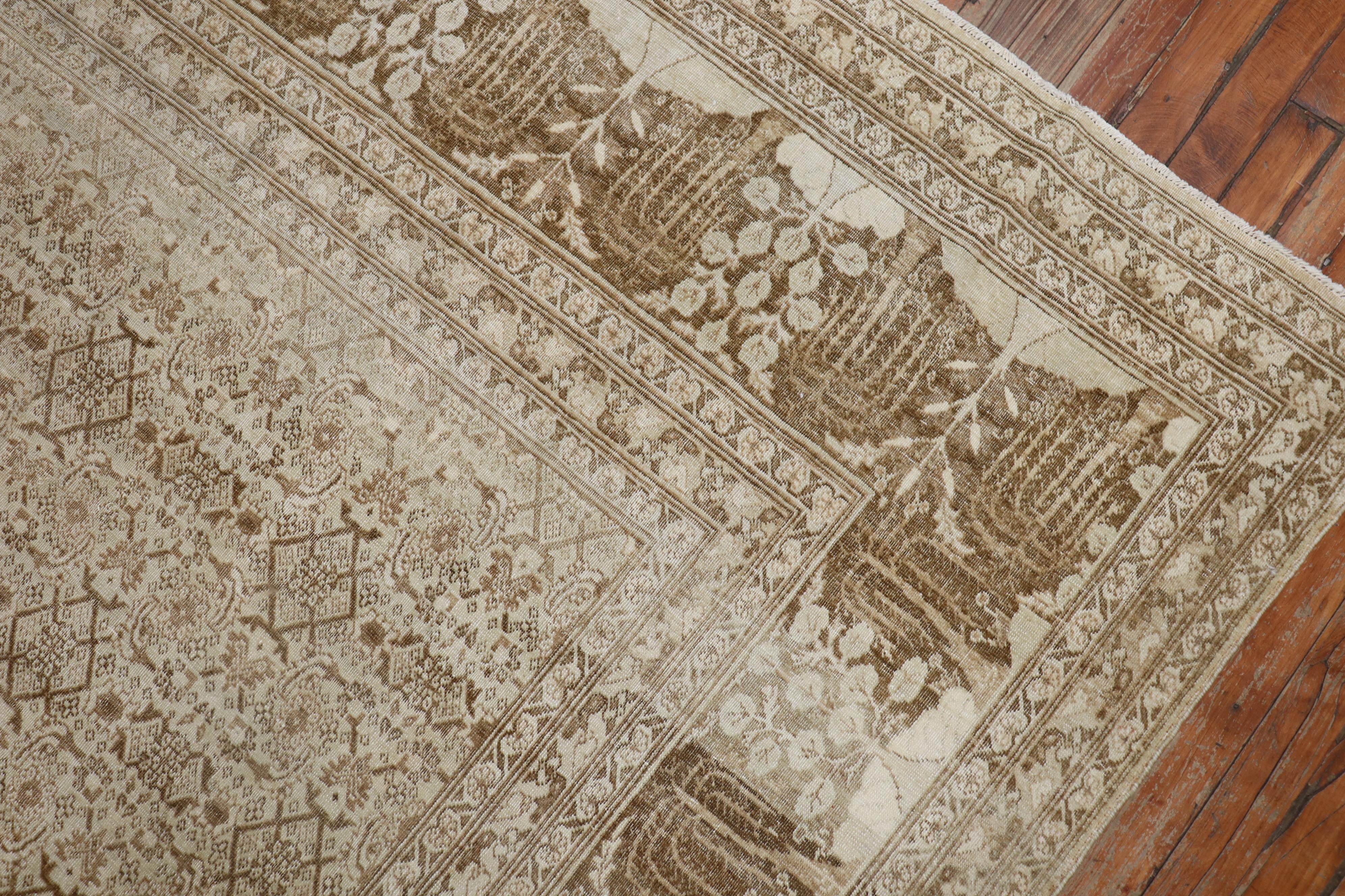 Ivory Brown Antique Persian Tabriz Room Size Rug For Sale 3