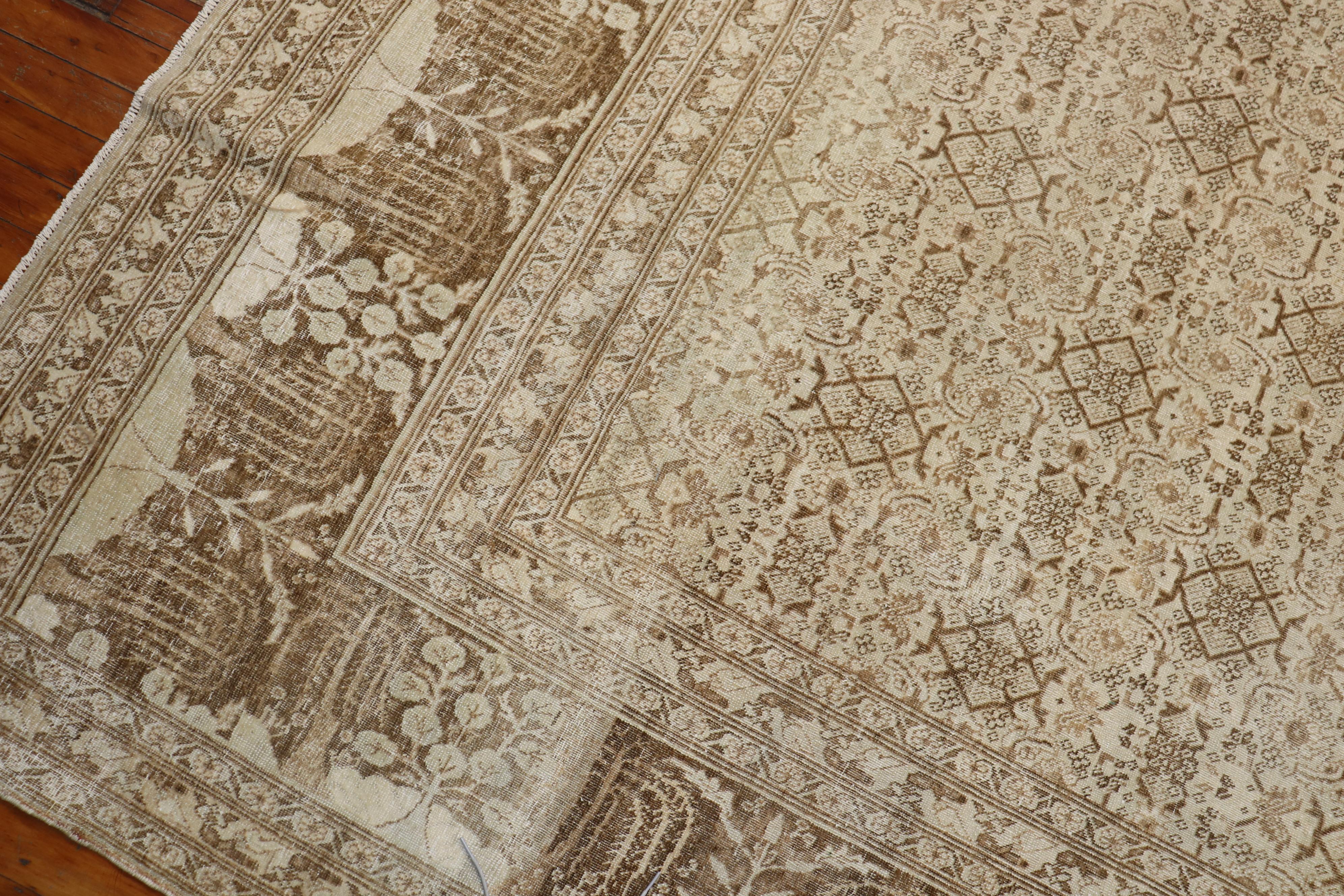 Ivory Brown Antique Persian Tabriz Room Size Rug For Sale 2