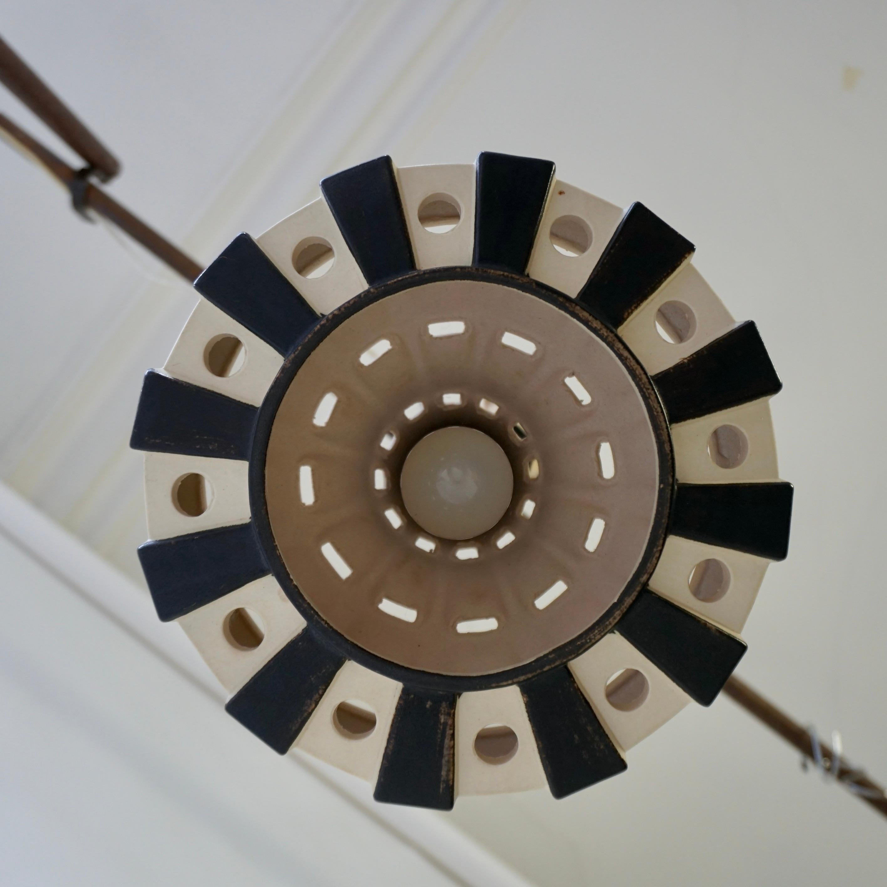 Ivory & Brown Ceramic Trumpet Pendant Light, Denmark, 1970s For Sale 6