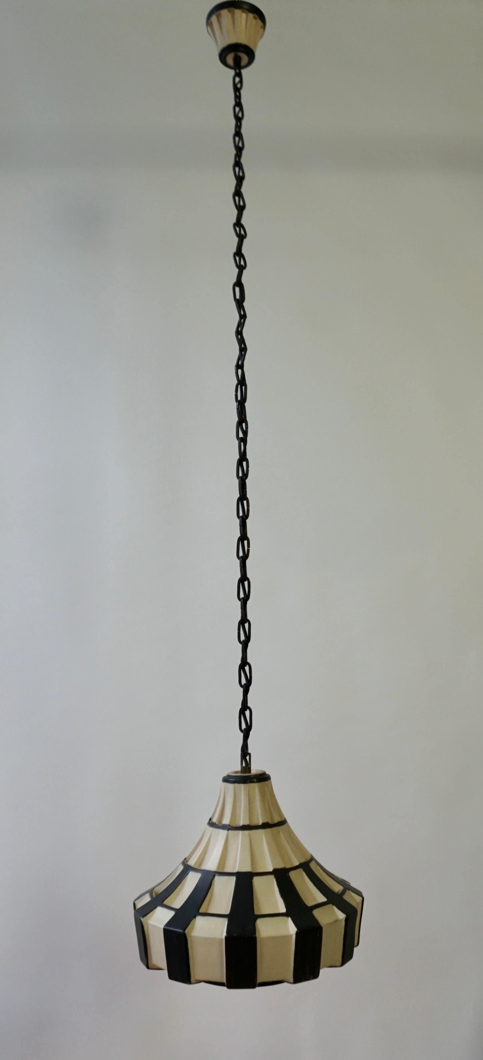 Ivory & Brown Ceramic Trumpet Pendant Light, Denmark, 1970s For Sale 10