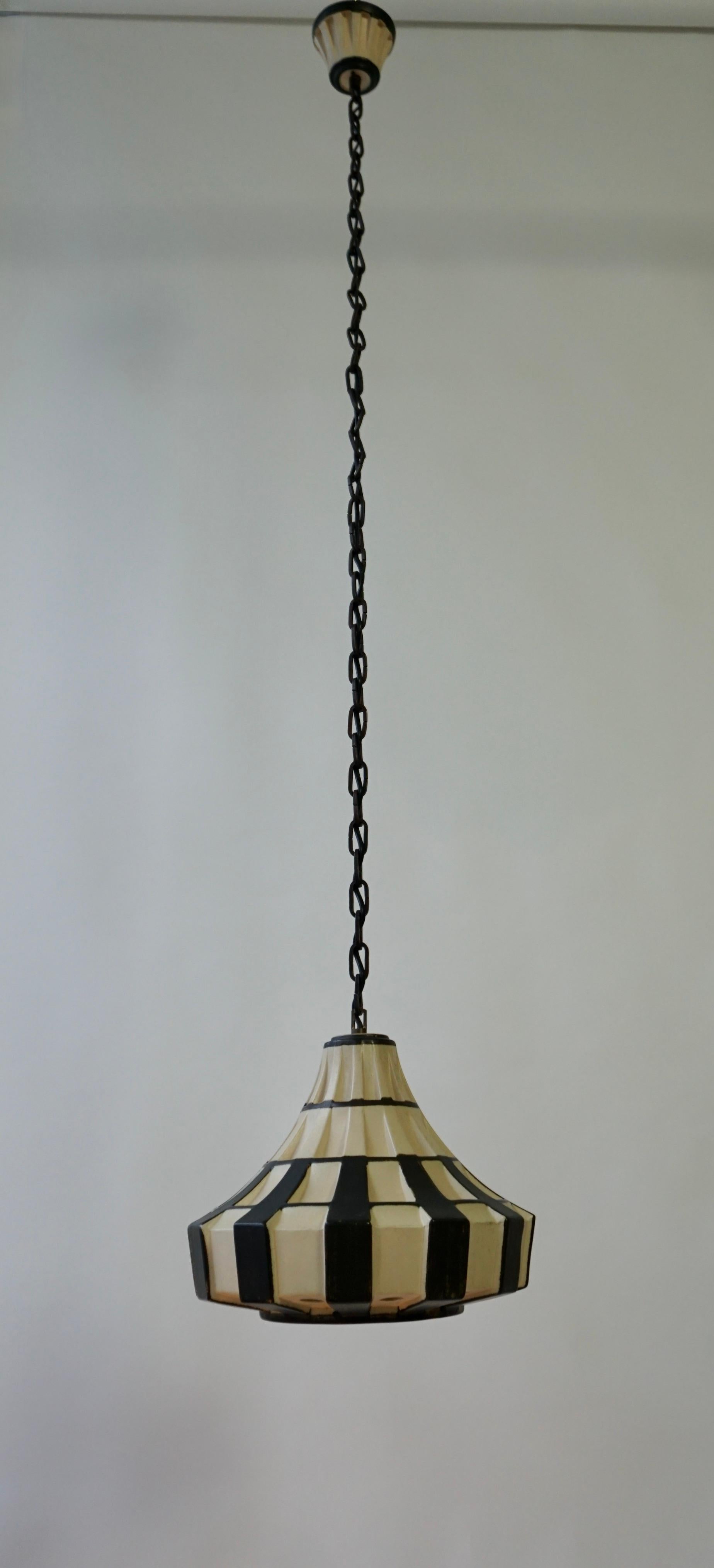 Ivory & Brown Ceramic Trumpet Pendant Light, Denmark, 1970s For Sale 11