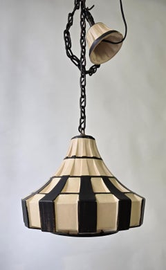 Ivory & Brown Ceramic Trumpet Pendant Light, Denmark, 1970s