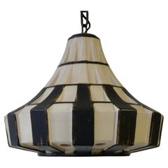 Ivory & Brown Ceramic Trumpet Pendant Light, Denmark, 1970s