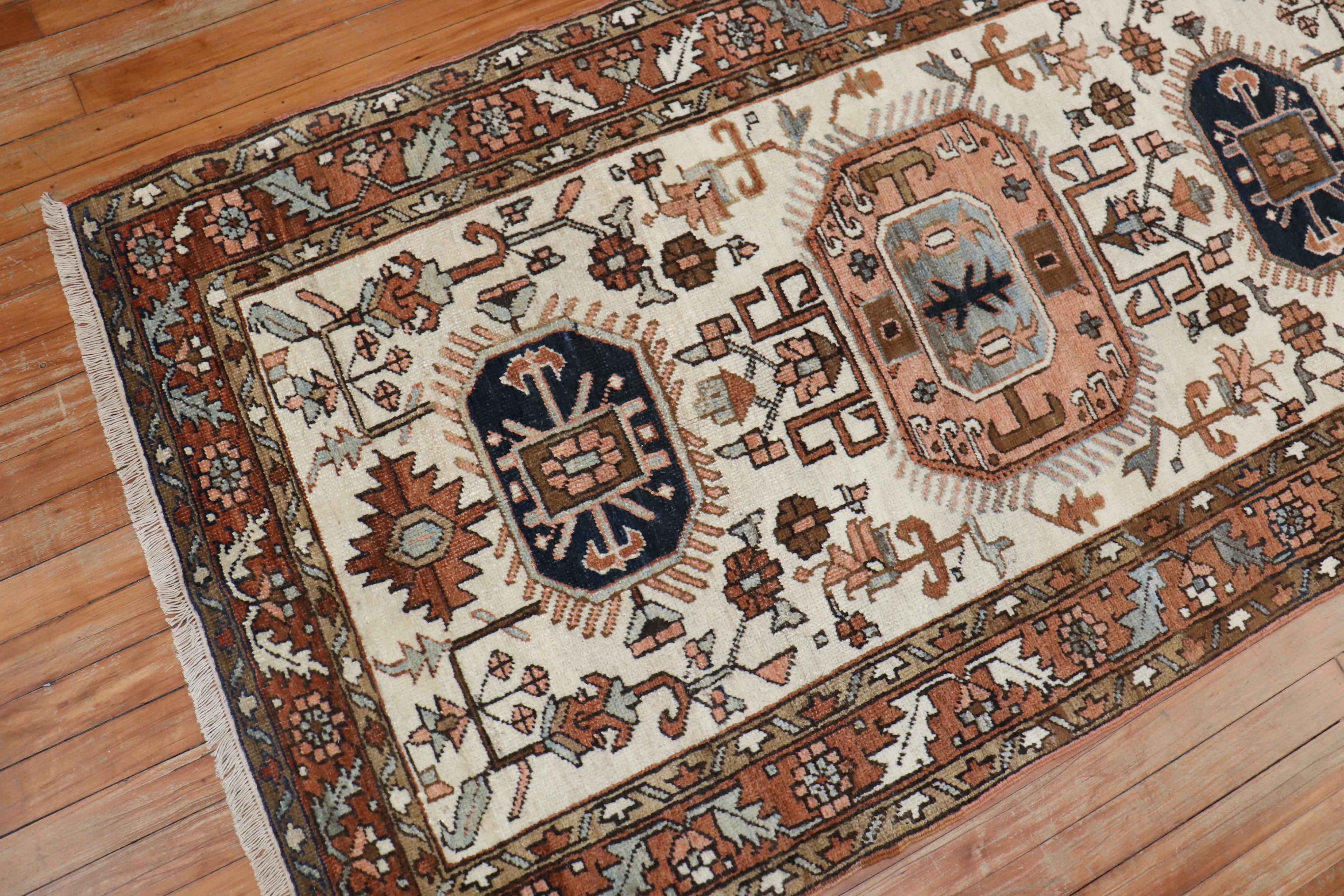 Tribal Ivory Brown Heriz Scatter Rug, 20th Century For Sale