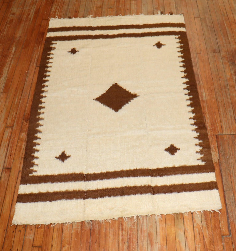 Ivory Brown Mohair Rug For Sale at 1stDibs