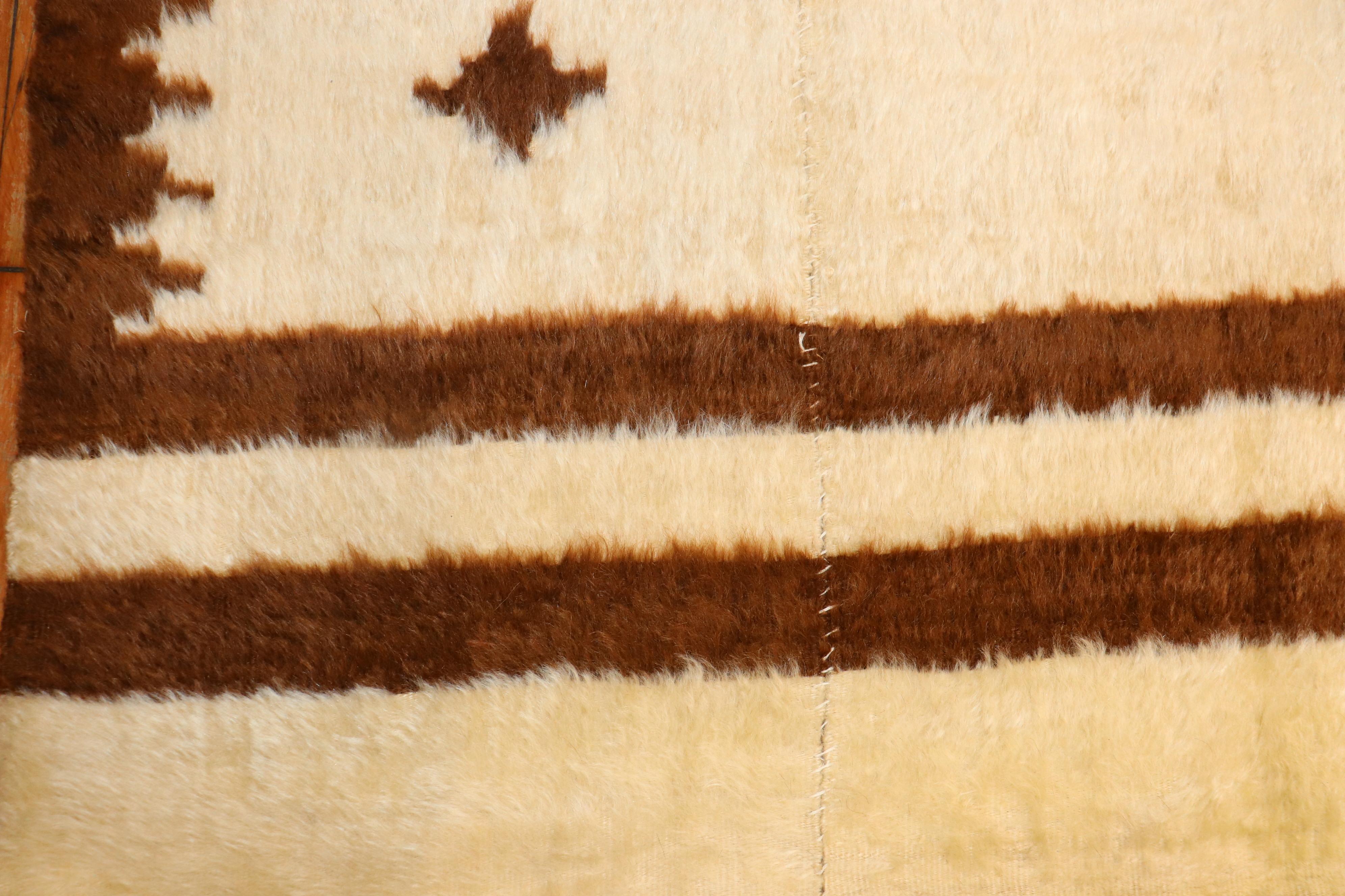 Turkish Ivory Brown Mohair Rug For Sale