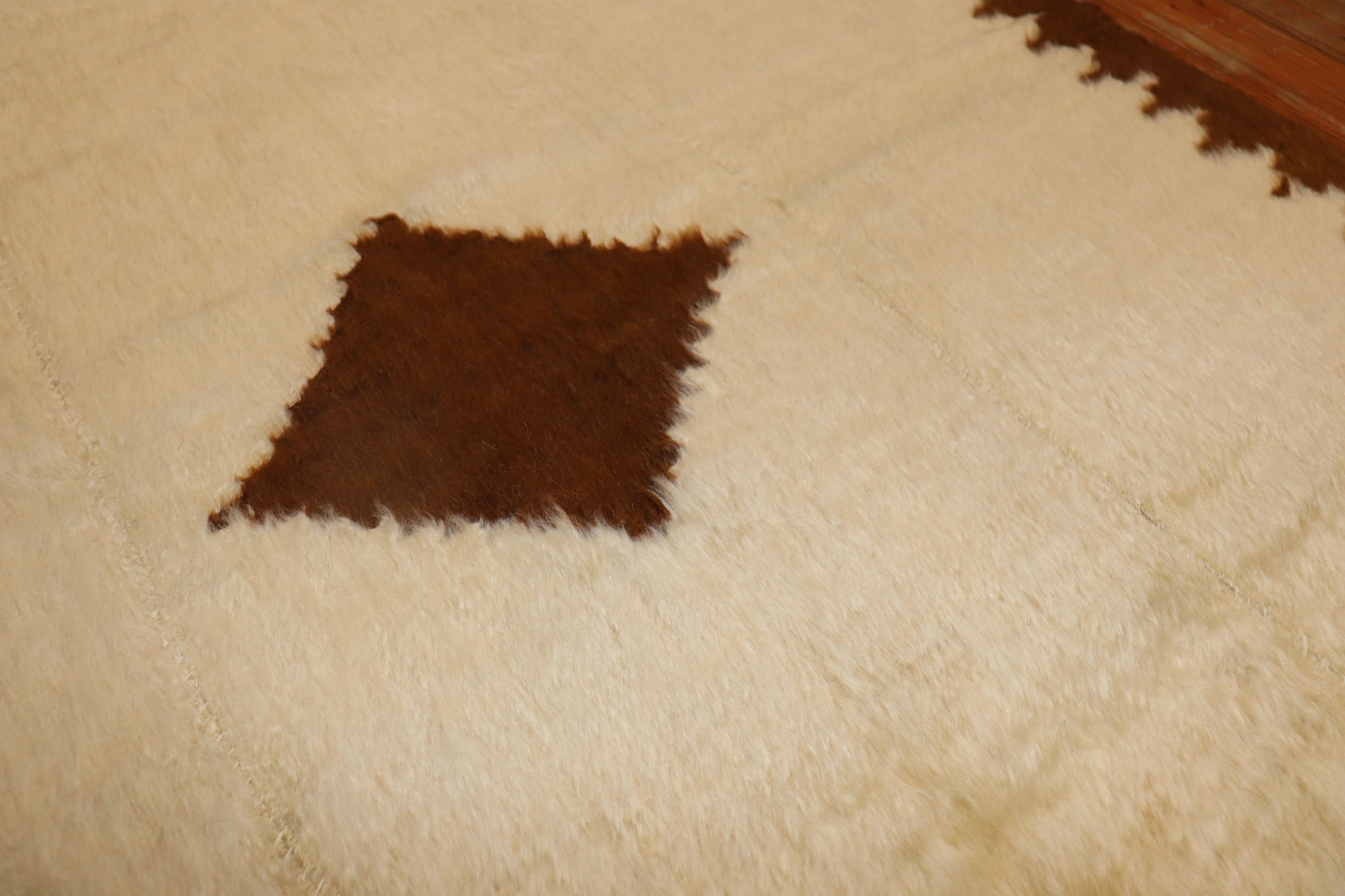 Hand-Woven Ivory Brown Mohair Rug For Sale