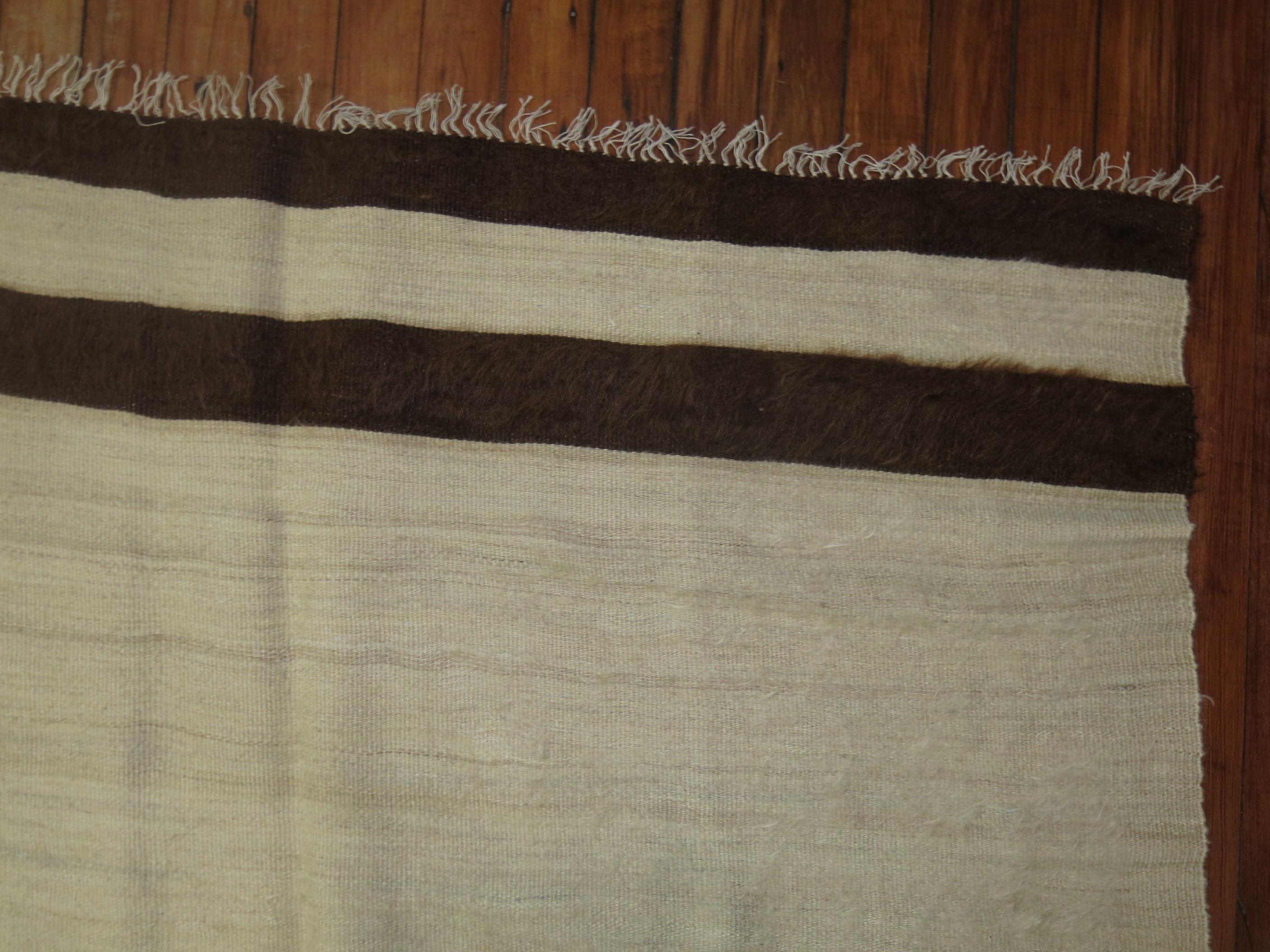 Hand-Woven Ivory Brown Mohair Rug For Sale