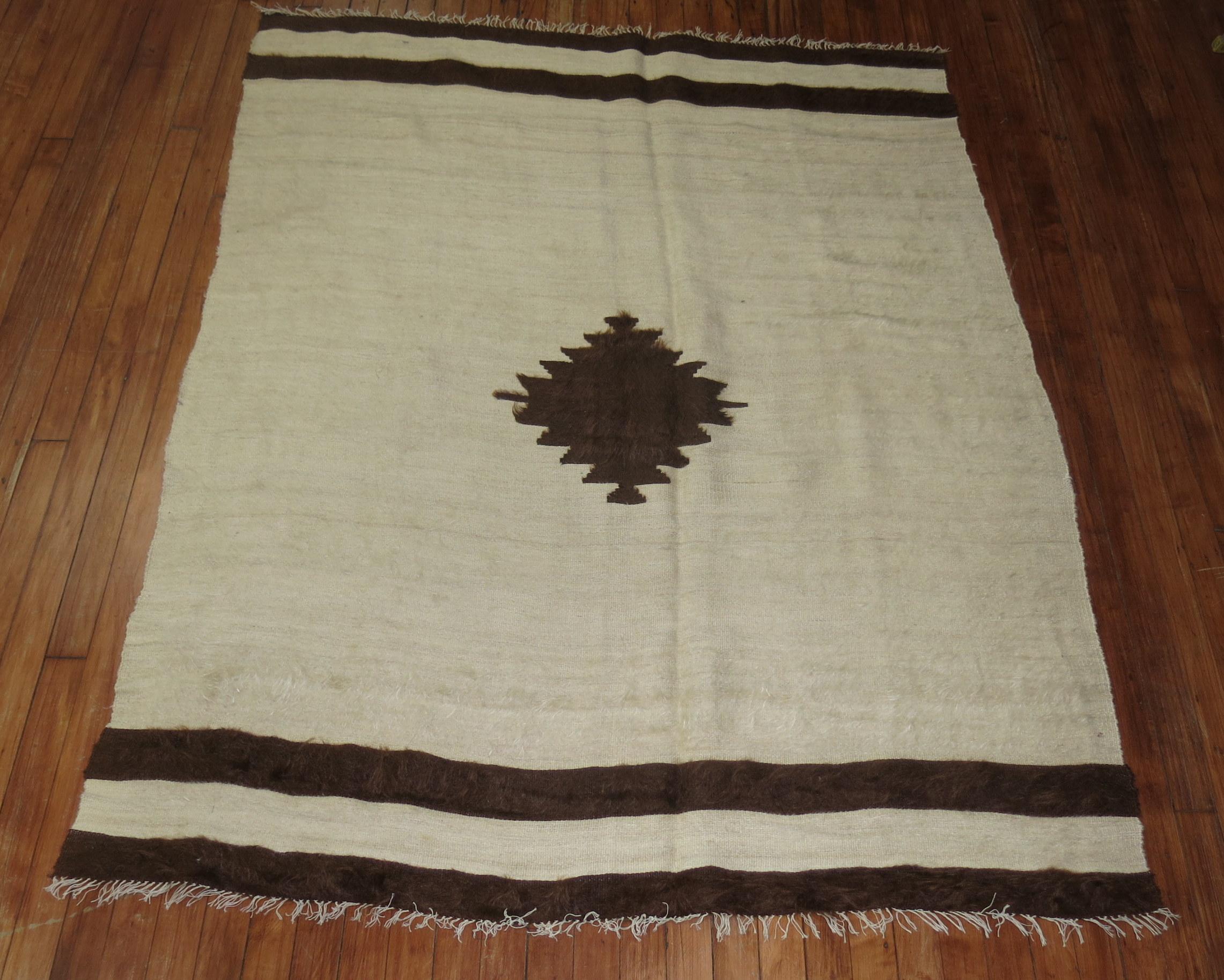 20th Century Ivory Brown Mohair Rug For Sale