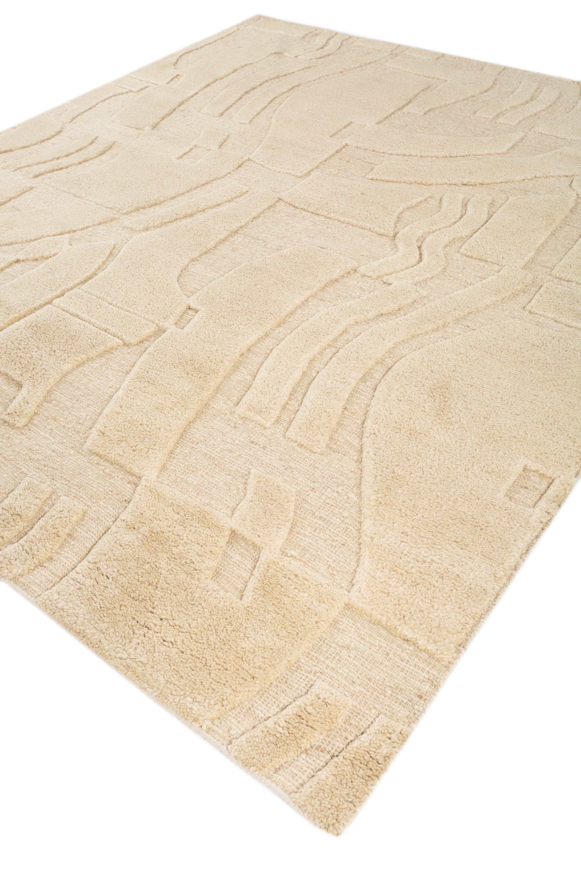 Modern Ivory Cascade Cloud White & Cloud White 240x300 cm Hand Knotted Rug For Sale
