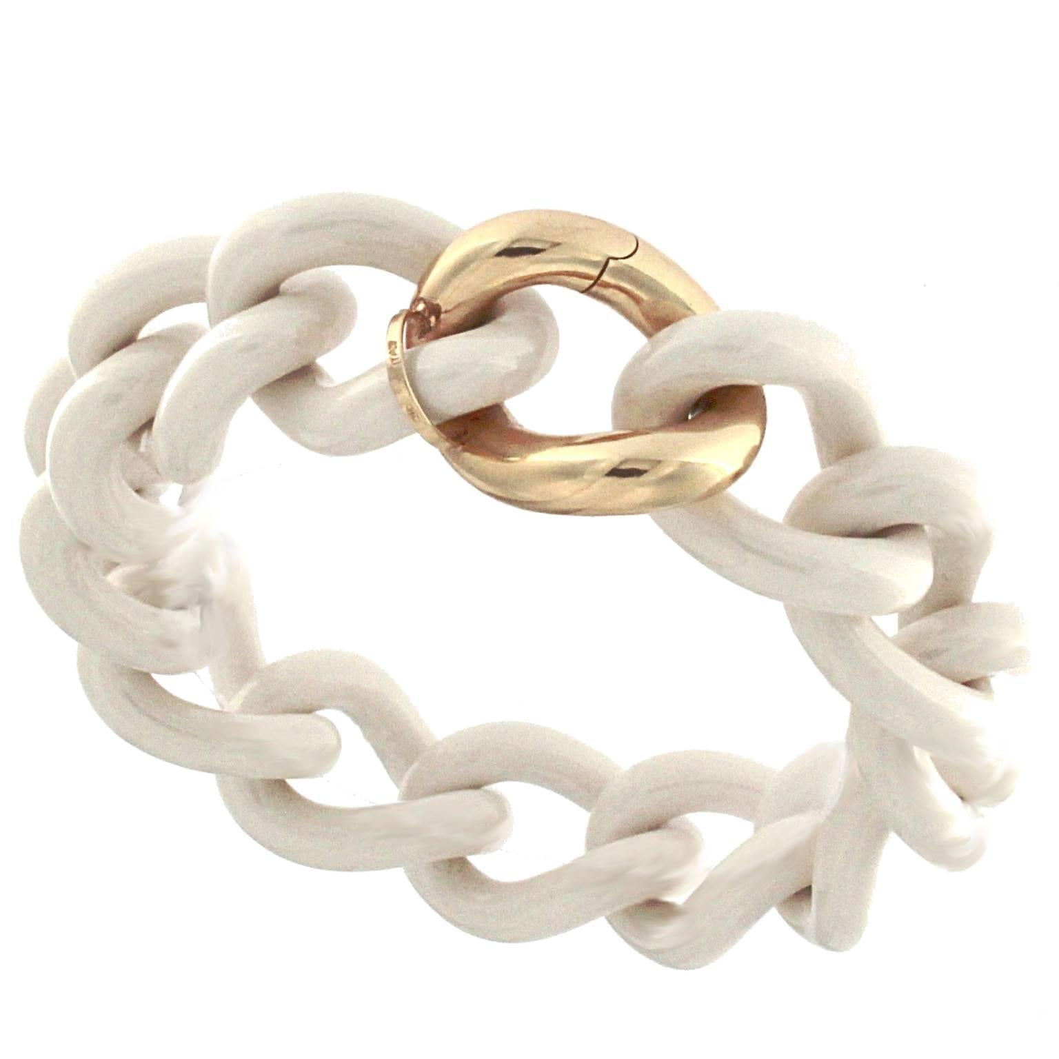 Bracelet à bourgeons en céramique ivoire et or rose 18 carats en vente 2