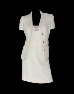 Ivory Chanel Tweed Corset Top Skirt Suit Ensemble 3 Pieces