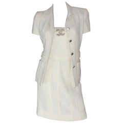 Ivory Chanel Tweed Corset Top Skirt Suit Ensemble 3 Pieces