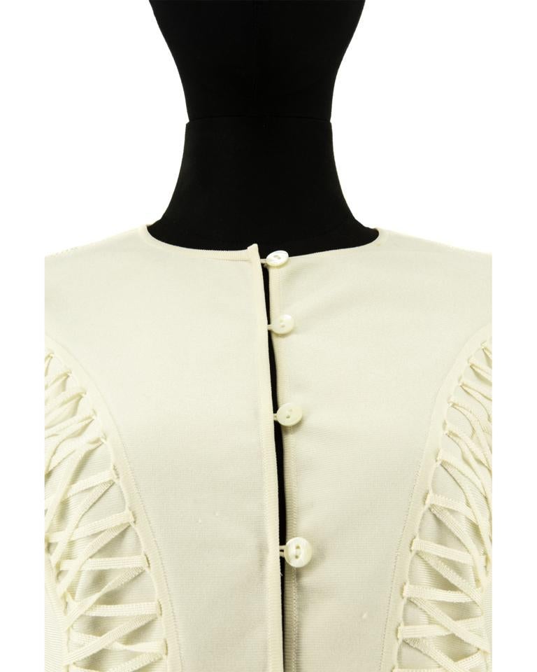 Beige Ivory Christian Dior Lace-Up Knitted Jacket Circa 2010 For Sale