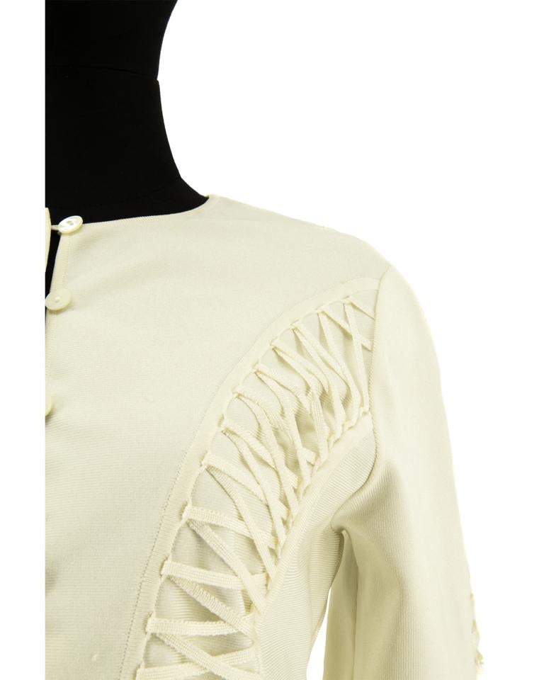 Ivory Christian Dior Lace-Up Knitted Jacket Circa 2010 In Good Condition For Sale In London, GB
