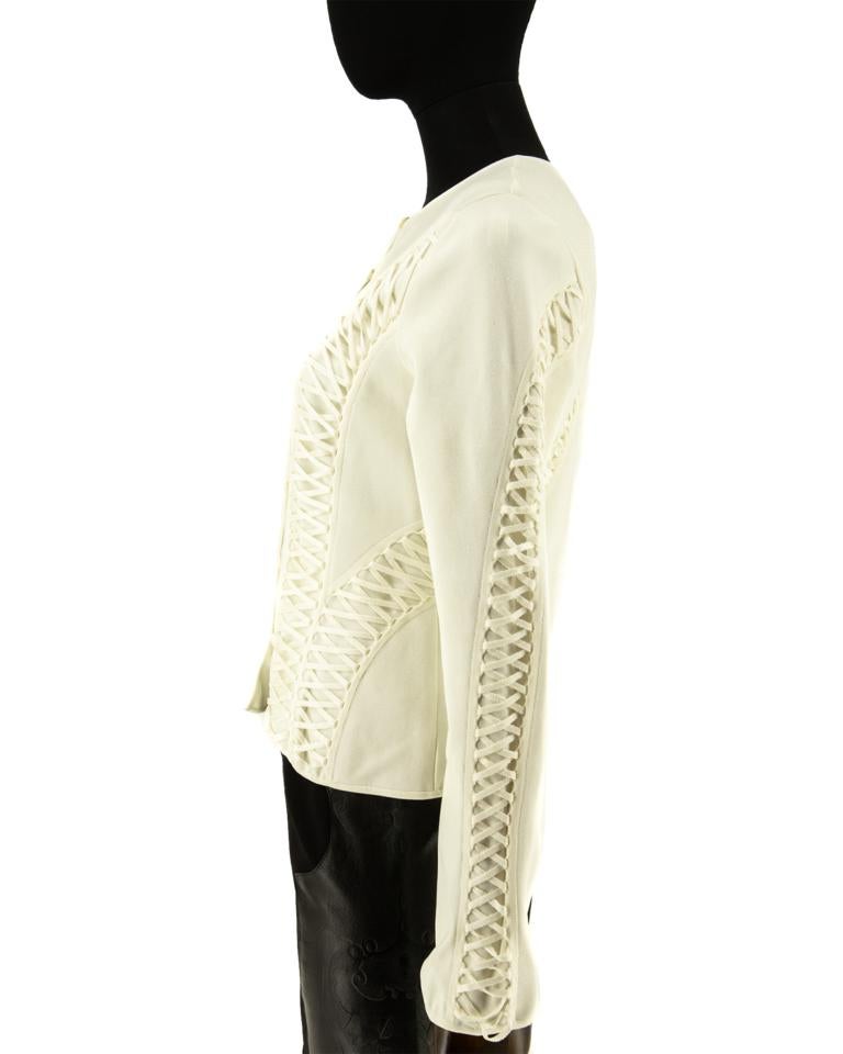 Ivory Christian Dior Lace-Up Knitted Jacket Circa 2010 For Sale 1
