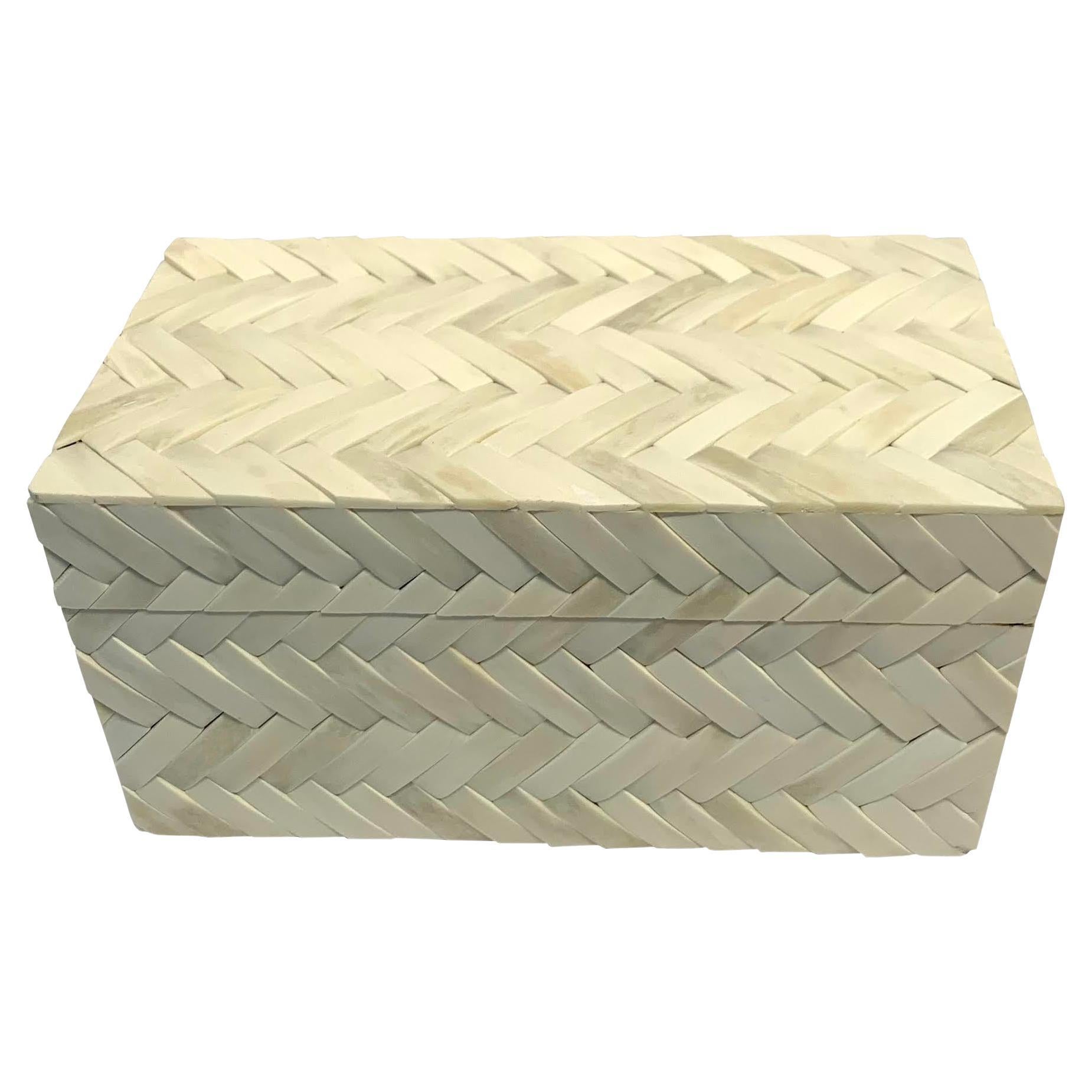 Ivory Color Braided Bone Box, India, Contemporary For Sale