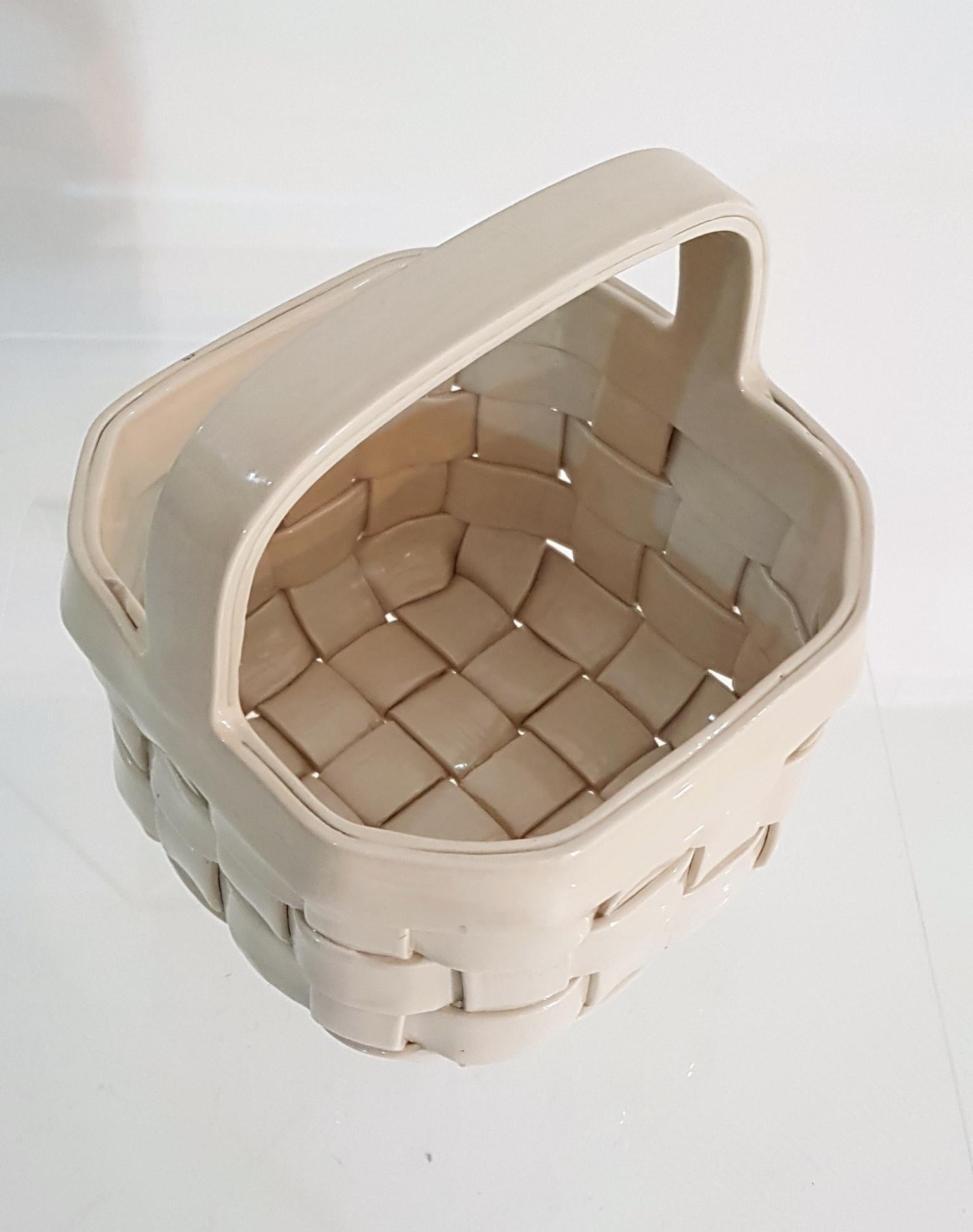 Modern Ivory Colored Ceramic Basket, Italy, 1970s