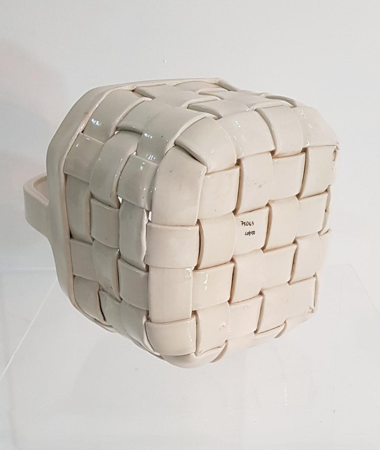 Ivory Colored Ceramic Basket, Italy, 1970s at 1stDibs