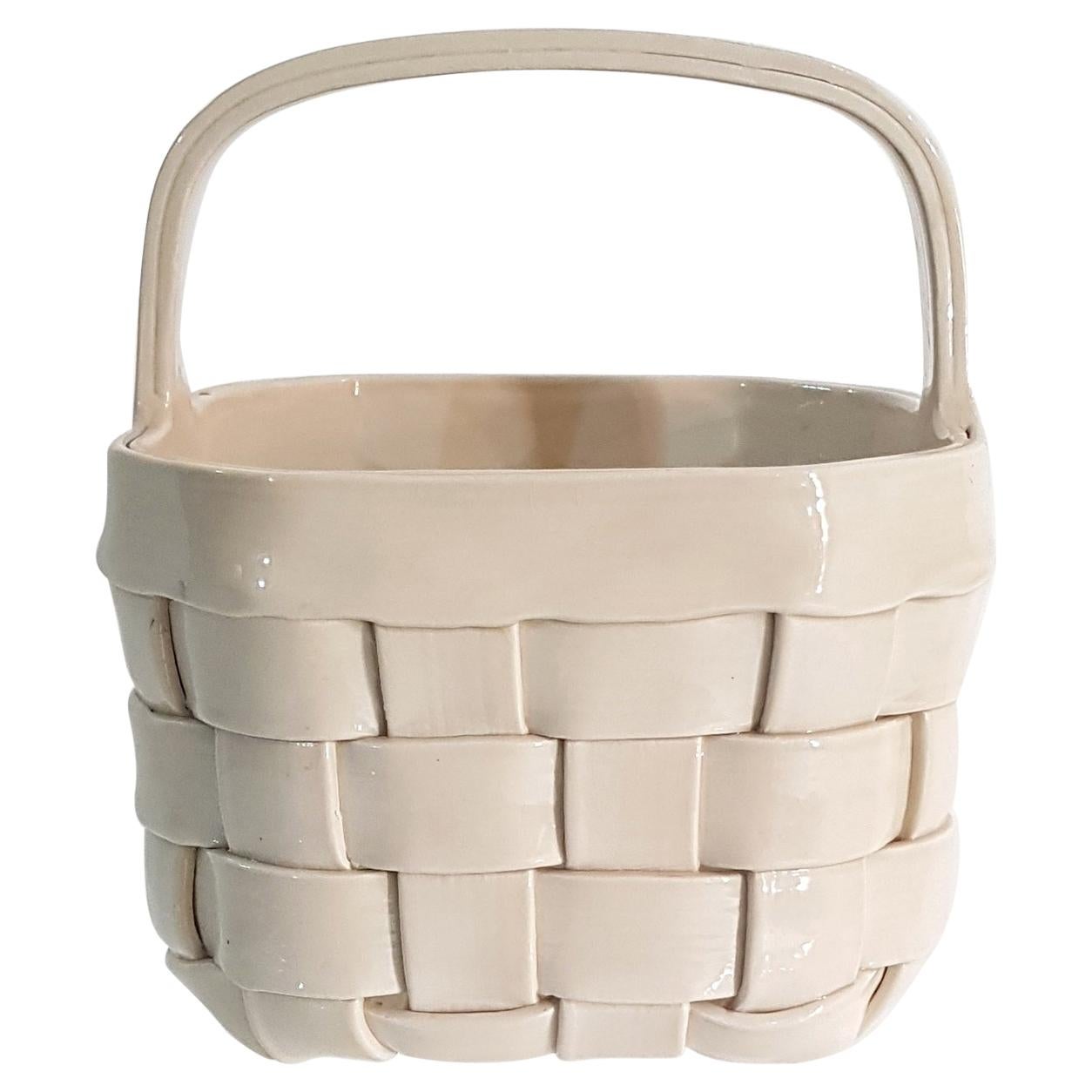 Ivory Colored Ceramic Basket, Italy, 1970s