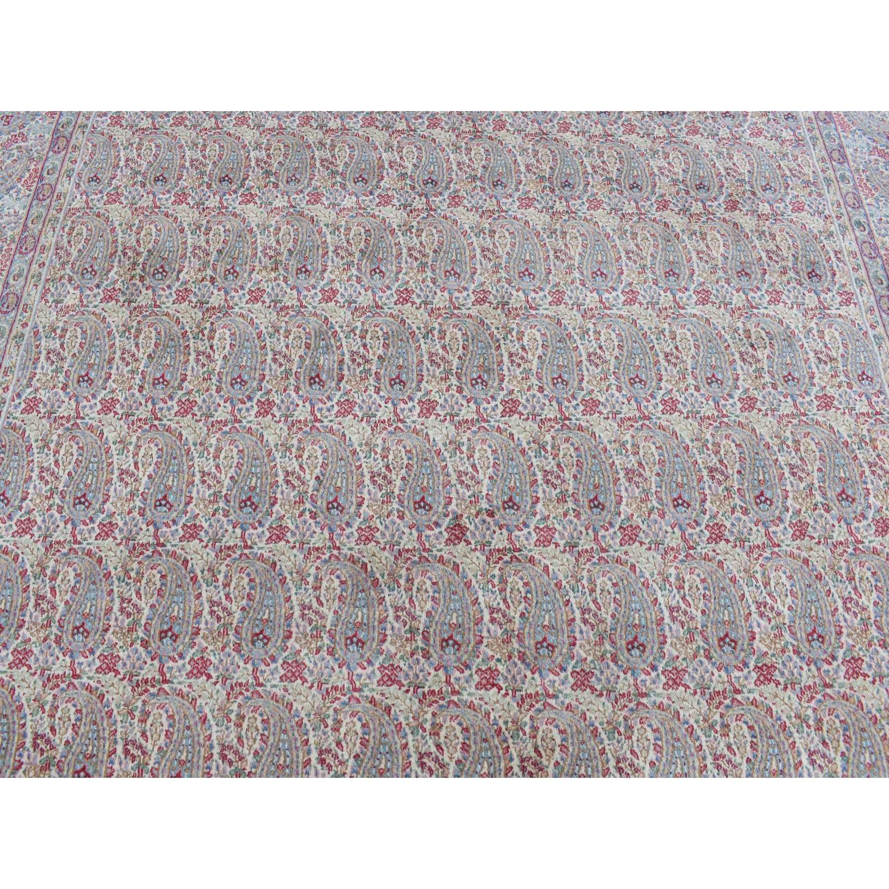 Elfenbeinfarbener Vintage Persian Kerman 250 KPSI Sauberer handgeknüpfter Teppich aus reiner Wolle im Angebot 1