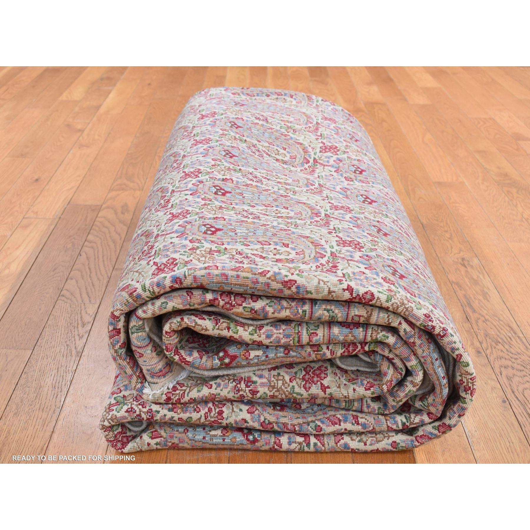 Elfenbeinfarbener Vintage Persian Kerman 250 KPSI Sauberer handgeknüpfter Teppich aus reiner Wolle im Angebot 2