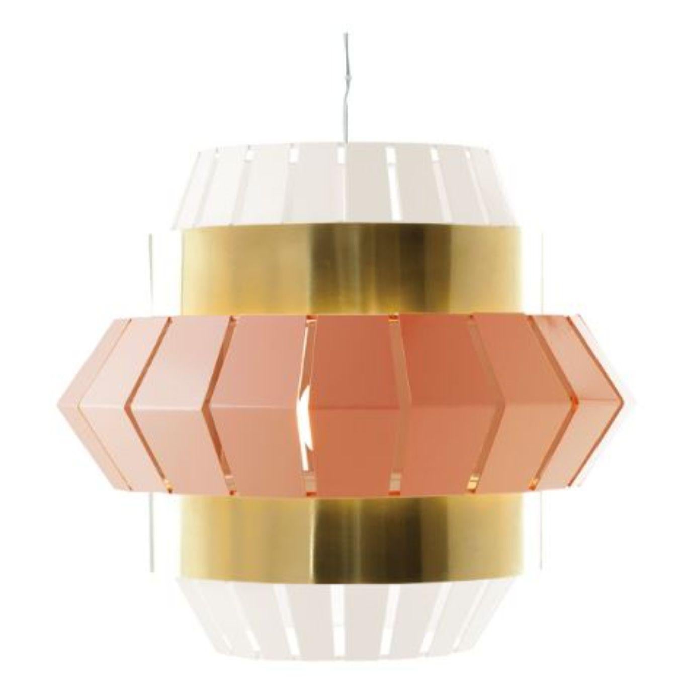 Contemporary Ivory Comb Suspension Lamp with Brass Ring by Dooq For Sale